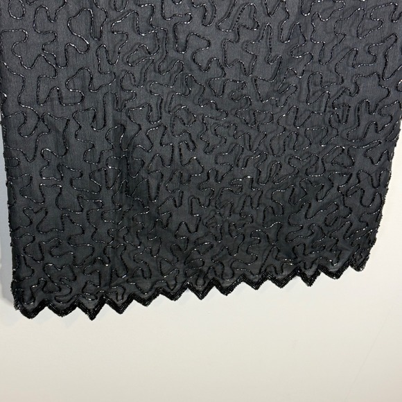 Vtg Laurence Kazar NY Black Silk Beaded Sequin Diamond Cocktail Dress Women's PM - Picture 5 of 7